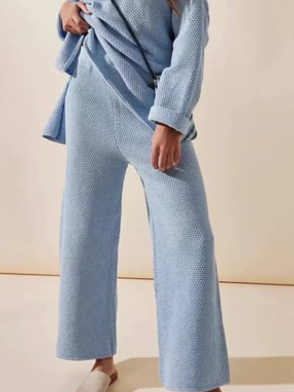 Free People FP Beach Hailee Sweater Knit Wide Leg Pants Blue